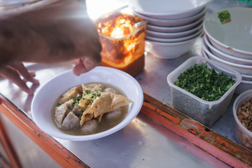 bakso. indonesian famous meatball street food with soup and noodle