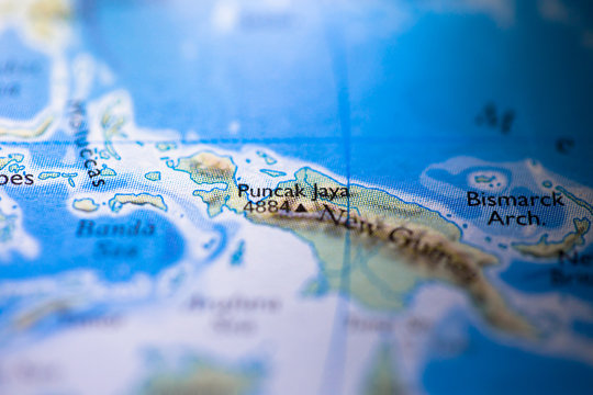 Geographical map location of Puncak Jaya in Irian Jaya Indonesia Asia continent on atlas