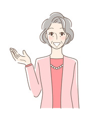 笑顔で手を差し出す正面向きの女性