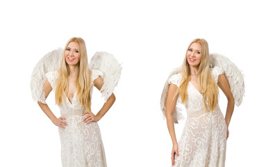 Woman with angel wings isolated on white