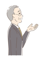 笑顔で手を差し出す男性の横顔
