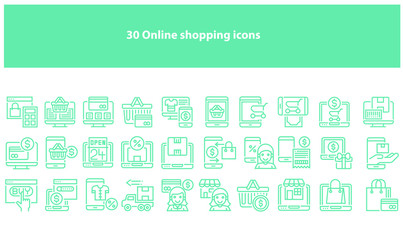 Fototapeta na wymiar Vector online shopping icons set in multiple colors for apps and websites