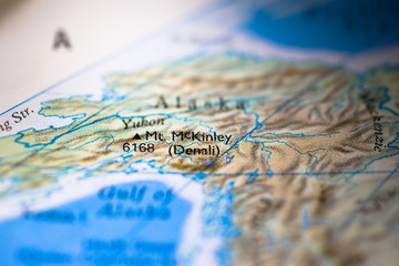 Geographical map location of Denali McKinley in Alaska United States of America USA in America...