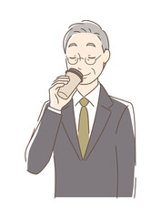 テイクアウトのコーヒーを飲む男性