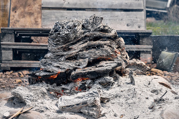 Closeup burning documents outdoors. Concept destruction by fire of evidence or correspondence.