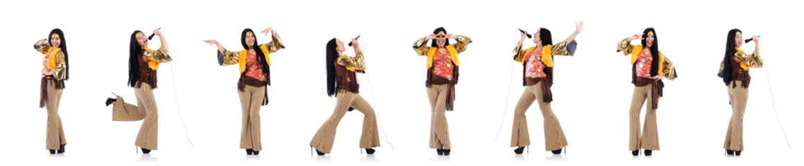 Girl in colourful latino dress isolated on white