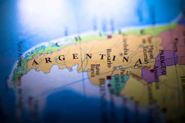 Geographical map location of country Argentina in South American continent on atlas