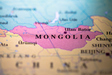 Geographical map location of country Mongolia in Asia continent on atlas