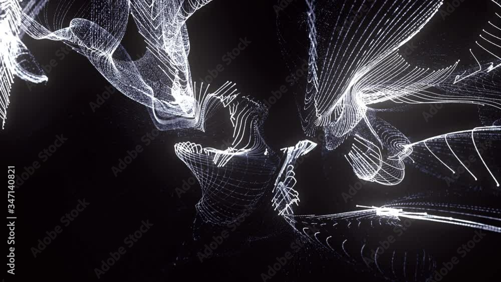 Leinwandbilder animation of organic particle trails. wavy form with depth of field effects. 4k