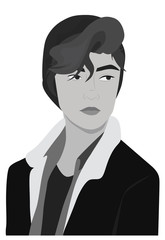 Man posing in autumn clothes. Black and white. Drawing