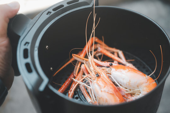 River Shrimp Cooked In Black Air Fryer