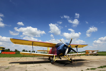 Crop duster airplane on airfield