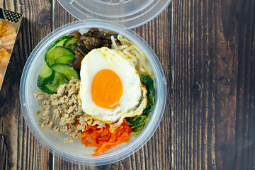 Bibimbap in a plastic bowl, Korean food