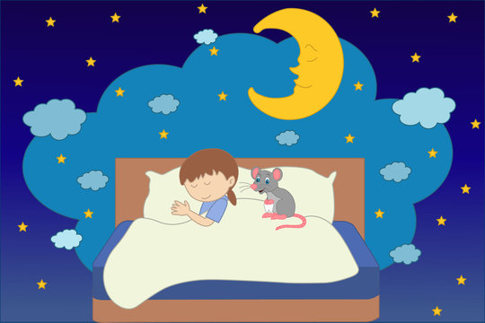 El Ratoncito P&eacute;rez cogiendo un diente de una ni&ntilde;a durmiendo