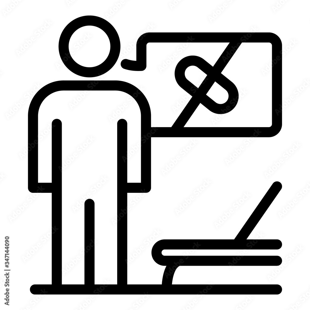 Poster man and crossed pill icon. outline man and crossed pill vector icon for web design isolated on white