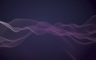 Abstract landscape on a blue background. Cyberspace grid. hi tech network. 3d technology illustration. 3D illustration