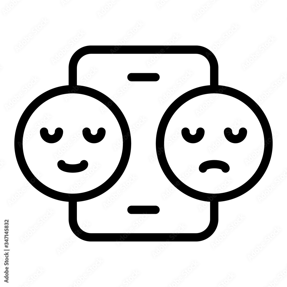 Poster smartphone and two smiles icon. outline smartphone and two smiles vector icon for web design isolate