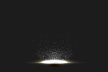 The dust sparks and golden stars shine with special light. Vector sparkles on a transparent background. Christmas light effect. Sparkling magical dust particles.