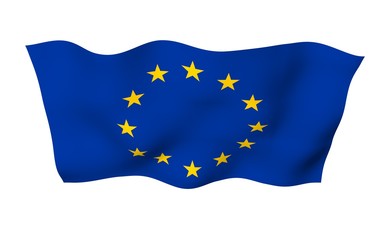 Slightly waving flag of the European Union isolated on white background, 3D rendering. Symbol of Europe. 3D illustration