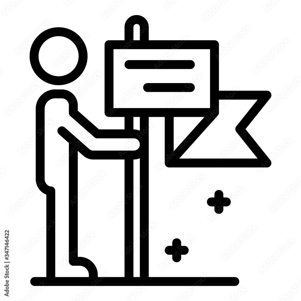 Poster man with map flag icon. outline man with map flag vector icon for web design isolated on white backg