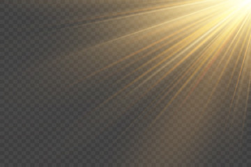 Light highlight yellow special effect with rays of light and magic sparkles. Sun Ray . Glow transparent vector light effect set, explosion, shine, spark, solar flare.
