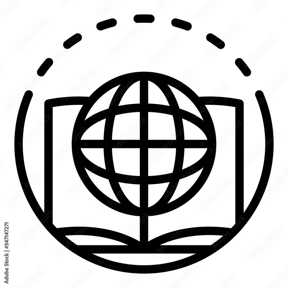 Poster globe and book icon. outline globe and book vector icon for web design isolated on white background