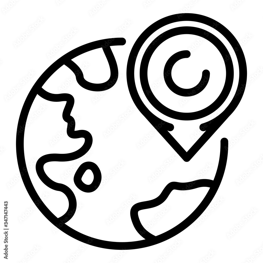 Poster gps tag on the planet icon. outline gps tag on the planet vector icon for web design isolated on whi