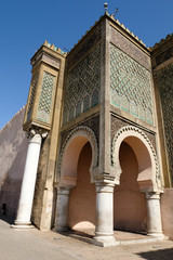 Fototapeta na wymiar Columns of Gate Bab El Mansour in Meknes, Morocco
