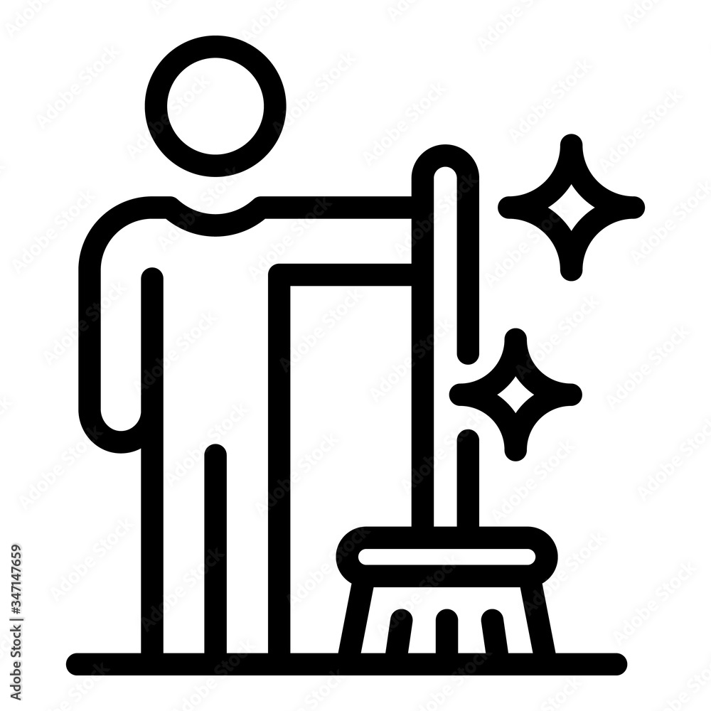 Aufkleber a man with broom icon. outline a man with broom vector icon for web design isolated on white backgro