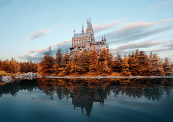 Fototapeta premium Hogwarts castle at Universal Studio Japan in autumn season