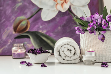 Body care products in the spa. Relax and care.Resting in summer concept.