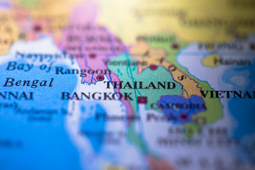 Geographical map location of ancient country Siam Thailand in Asia continent on atlas