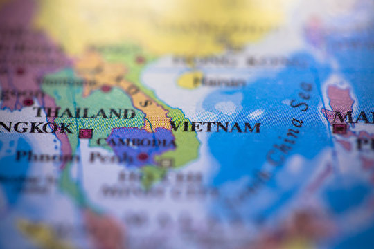 Geographical map location of country Vietnam in Asia continent on atlas