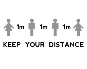 Keep your distance when you meet. Safety when communicating with other people. Warning poster.