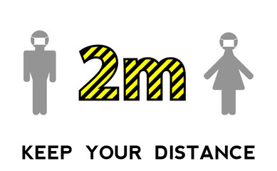 Keep your distance when you meet. Safety when communicating with other people. Warning poster.