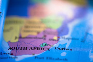 Geographical map location of country South Africa in Africa continent on atlas