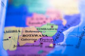 Geographical map location of country Botswana in Africa continent on atlas