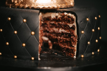 Filling a black cake for a holiday