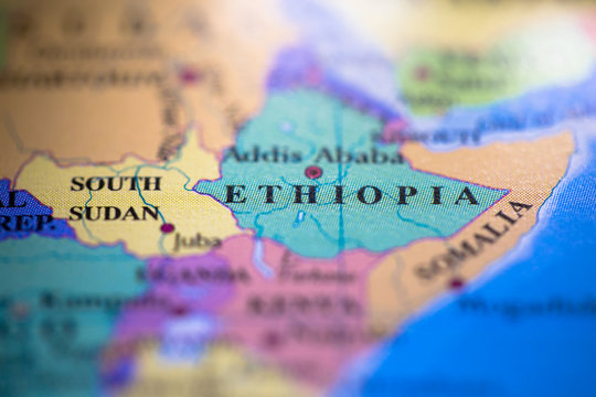 Geographical map location of country Ethiopia in Africa continent on atlas
