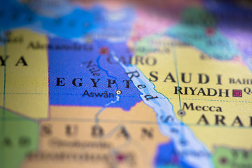 Geographical map location of country Egypt in Africa continent on atlas