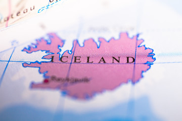 Geographical map location of country Iceland in Europe continent on atlas