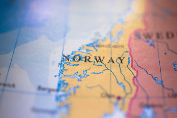 Geographical map location of country Norway in Europe continent on atlas