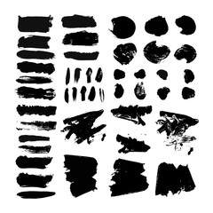 Vector set with black oil paint spot isolated on white background, texture hand drawn illustration. Use it as element for design greeting card, banner, Social Media post, invitation, graphic design