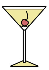 Colorful vector red and yellow stylized cocktail logo illustration. Classic Manhattan drink and cherry. For card, poster, banner or restaurant menu for beach party event, website or blog receipe