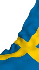 The flag of Sweden. Official state symbol of the Kingdom of Sweden. A blue field with a yellow Scandinavian cross that extends to the edges of the flag. 3d illustration