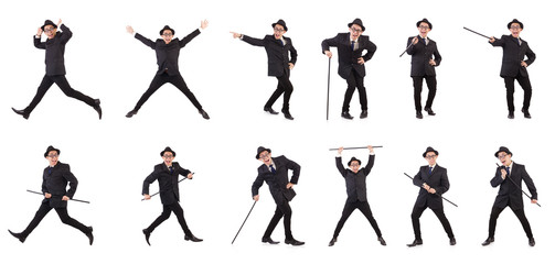 Funny gentleman in striped suit isolated on white