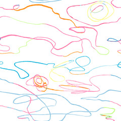 Vector modern seamless background with colorful hand drawn abstract lines, doodles. Use it for wallpaper, textile print, pattern fills, web, surface texture, wrapping paper, design of presentation