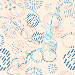 Vector modern seamless background with colorful hand drawn abstract round elements, doodles. Use it for wallpaper, textile print, pattern fills, web, texture, wrapping paper, design presentation