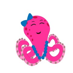 pink octopus cartoon character. Cute octopus illustration, sea life vector