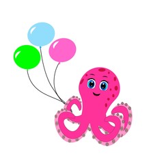 pink octopus cartoon character. Cute octopus illustration, sea life vector